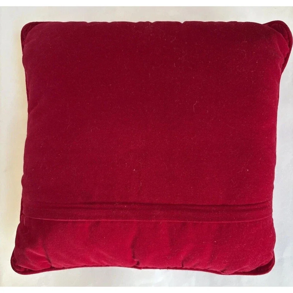 Vintage Crewel A JOYOUS CHRISTMAS Pillow W/Removable Zip Cover 13”x13”